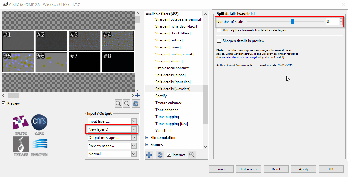 G'MIC Split Details Wavelet Decompose dialog