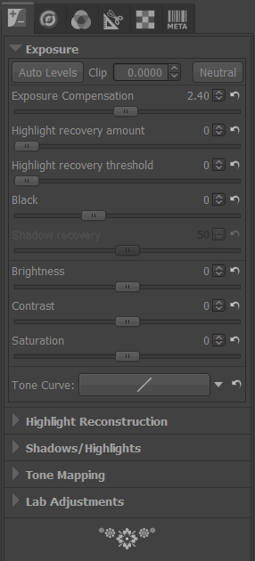 RawTherapee Exposure Compensation Panel