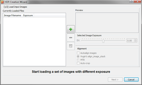 LuminanceHDR load wizard