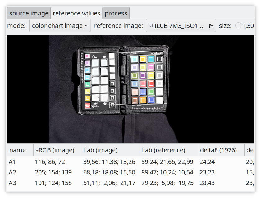 darktable-chart selecting reference values