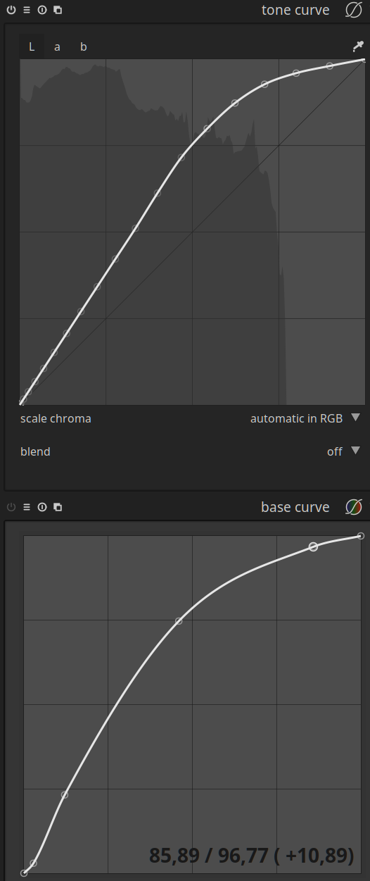 darktable base curve vs. tone curve