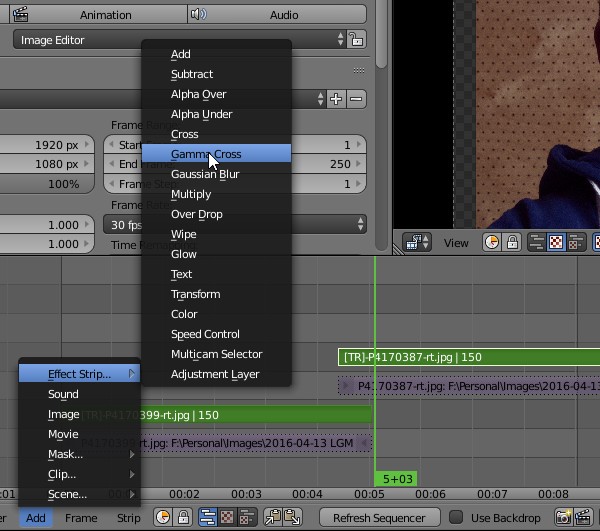 Blender VSE add gamma cross