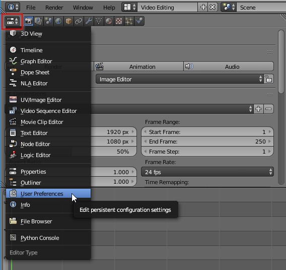 Blender change to preferences