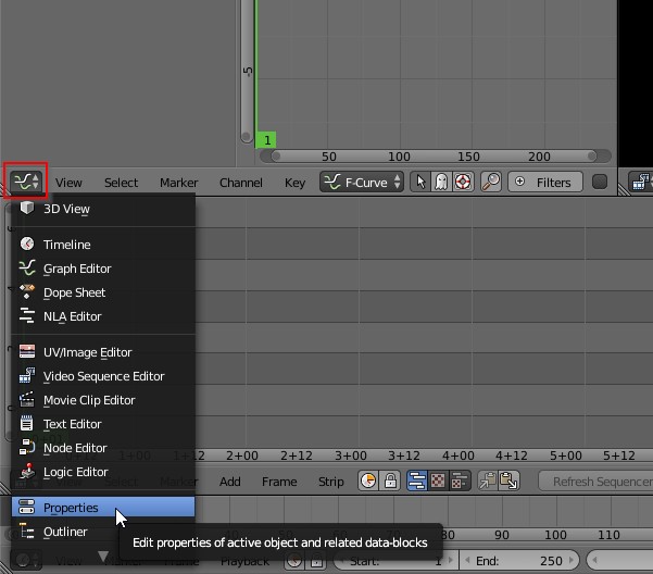 Blender change pane to properties