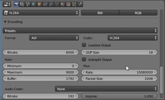 Blender output encoding options