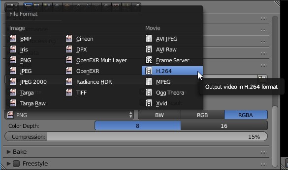 Blender output h264